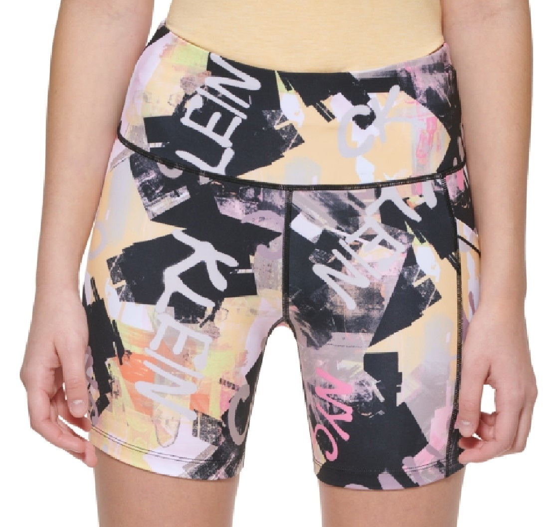 Calvin Klein Women's Printed Side Pocket Bike Shorts Black Size X-Large