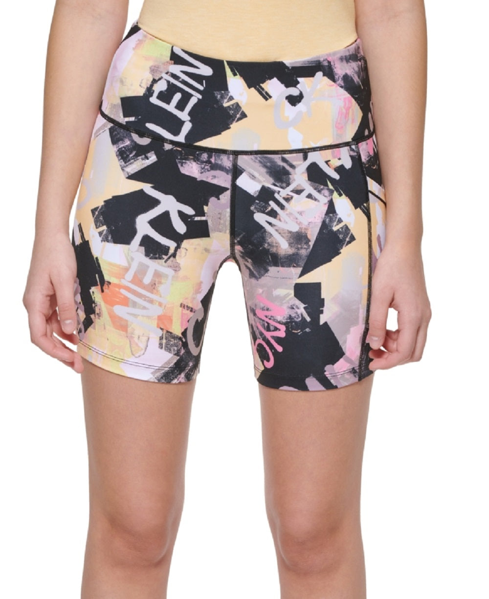 Calvin Klein Women's Printed Side Pocket Bike Shorts Black Size Medium