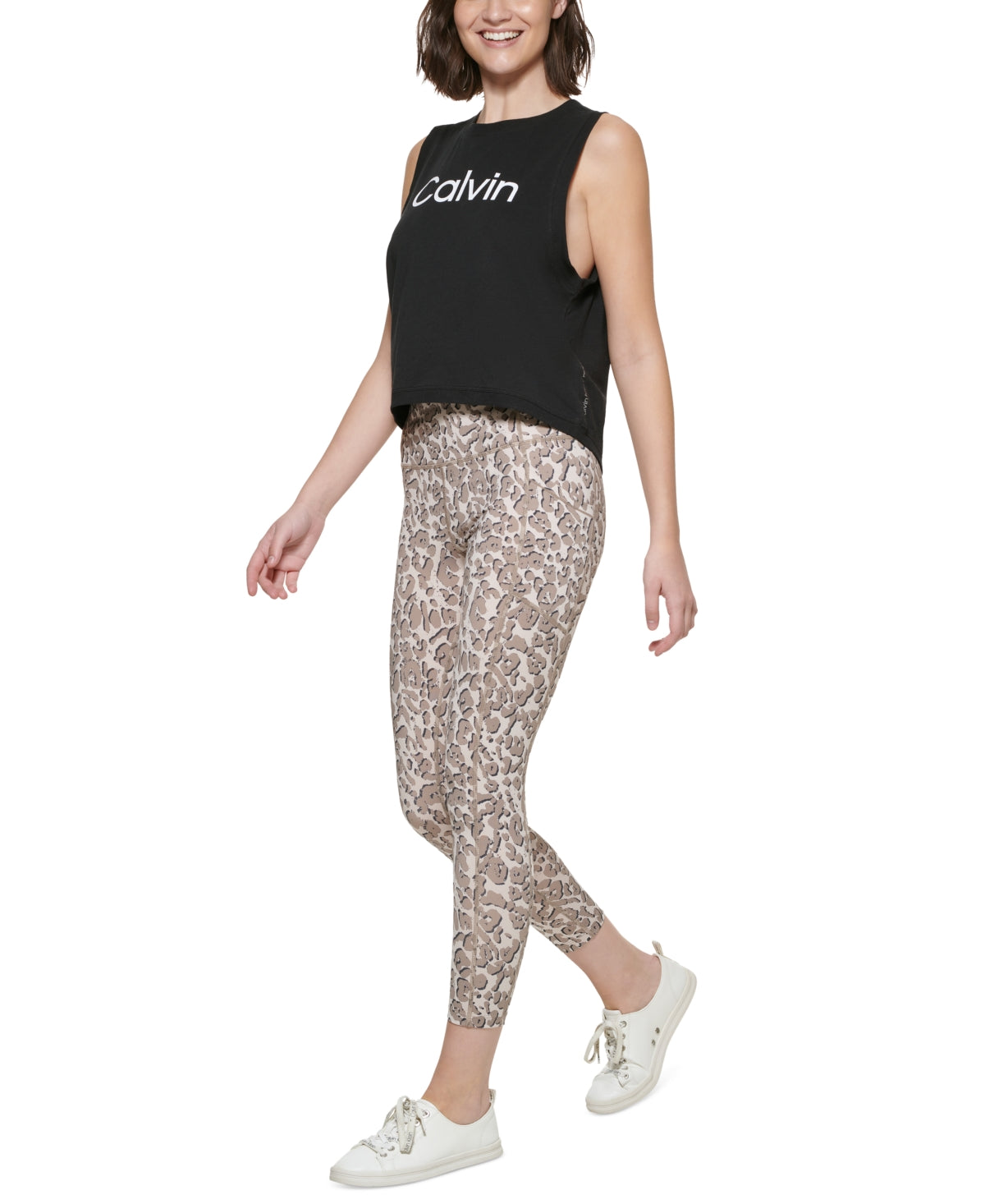 Calvin Klein Women's Printed High Rise 7/8 Leggings Brown Size Large