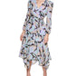 Calvin Klein Women's Printed Puff Shoulder Midi Wrap Dress Black Size 6
