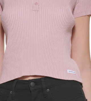 Calvin Klein Women's Ribbed Polo Sweater Pink Size Petite Medium