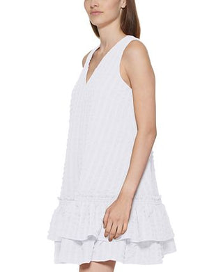 Calvin Klein Women's Ruffled A Line Dress White Size 8Petite