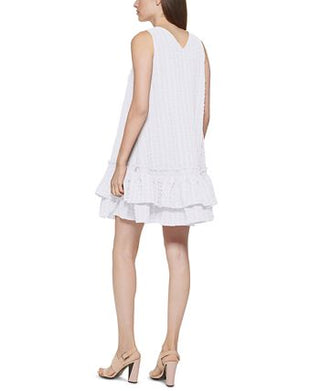 Calvin Klein Women's Ruffled A Line Dress White Size 6Petite