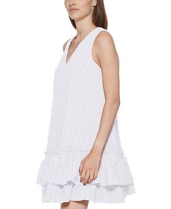 Calvin Klein Women's Ruffled A Line Dress White Size 6Petite