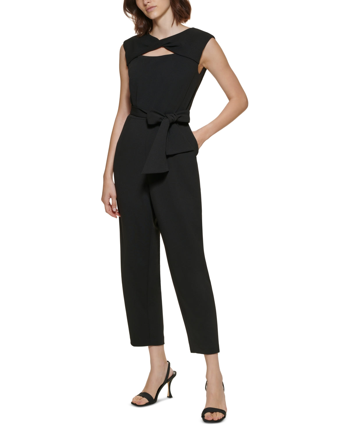 Calvin Klein Women's Twisted Cropped Jumpsuit Black Size 12Petite
