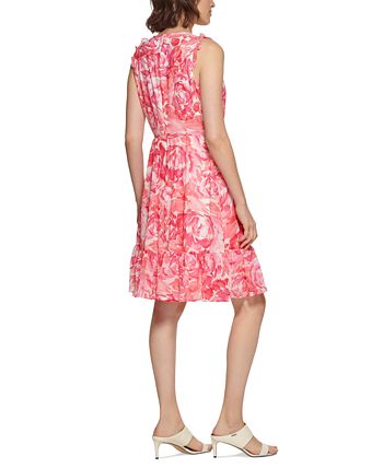 Calvin Klein Women's Printed Flounce Dress Red Size 10Petite