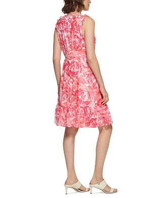 Calvin Klein Women's Printed Flounce Dress Red Size 10Petite