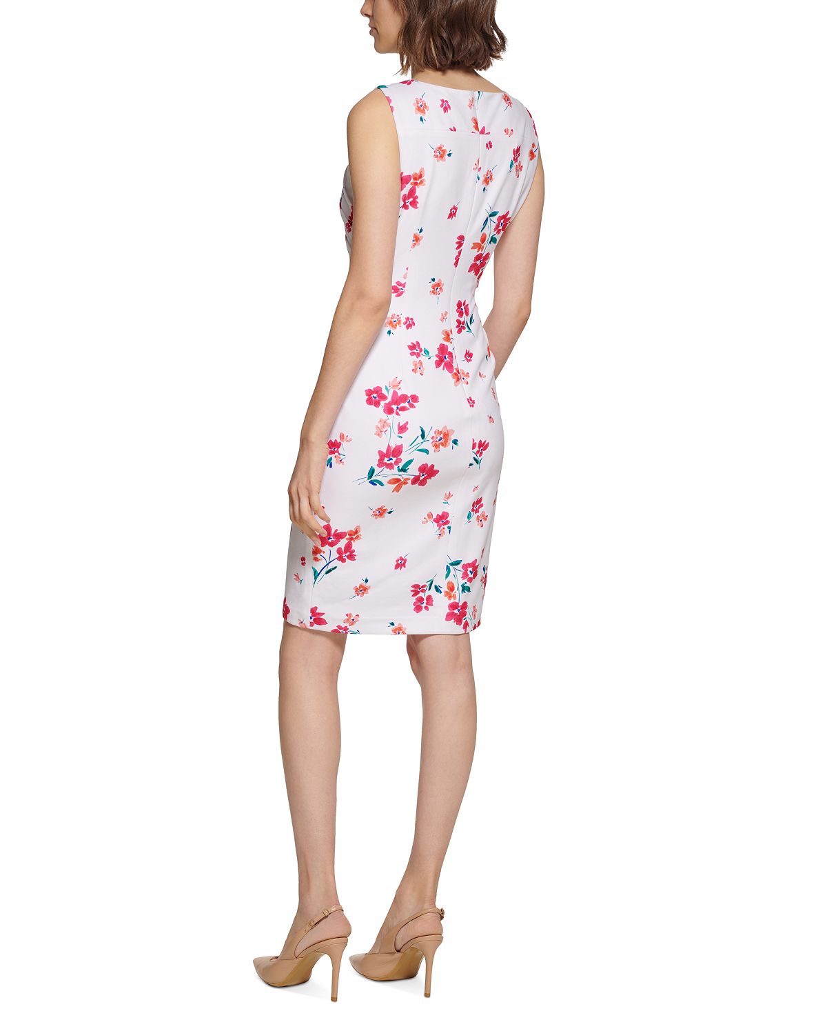 Calvin Klein Women's Sleeveless Sunburst Sheath Dress White Size 10Petite