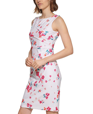 Calvin Klein Women's Sleeveless Sunburst Sheath Dress White Size 10Petite