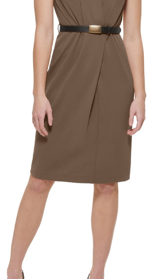 Calvin Klein Women's Belted Sheath Dress Brown Size 4