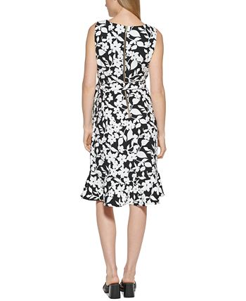 Calvin Klein Women's Printed A Line Dress Black Size 12Petite