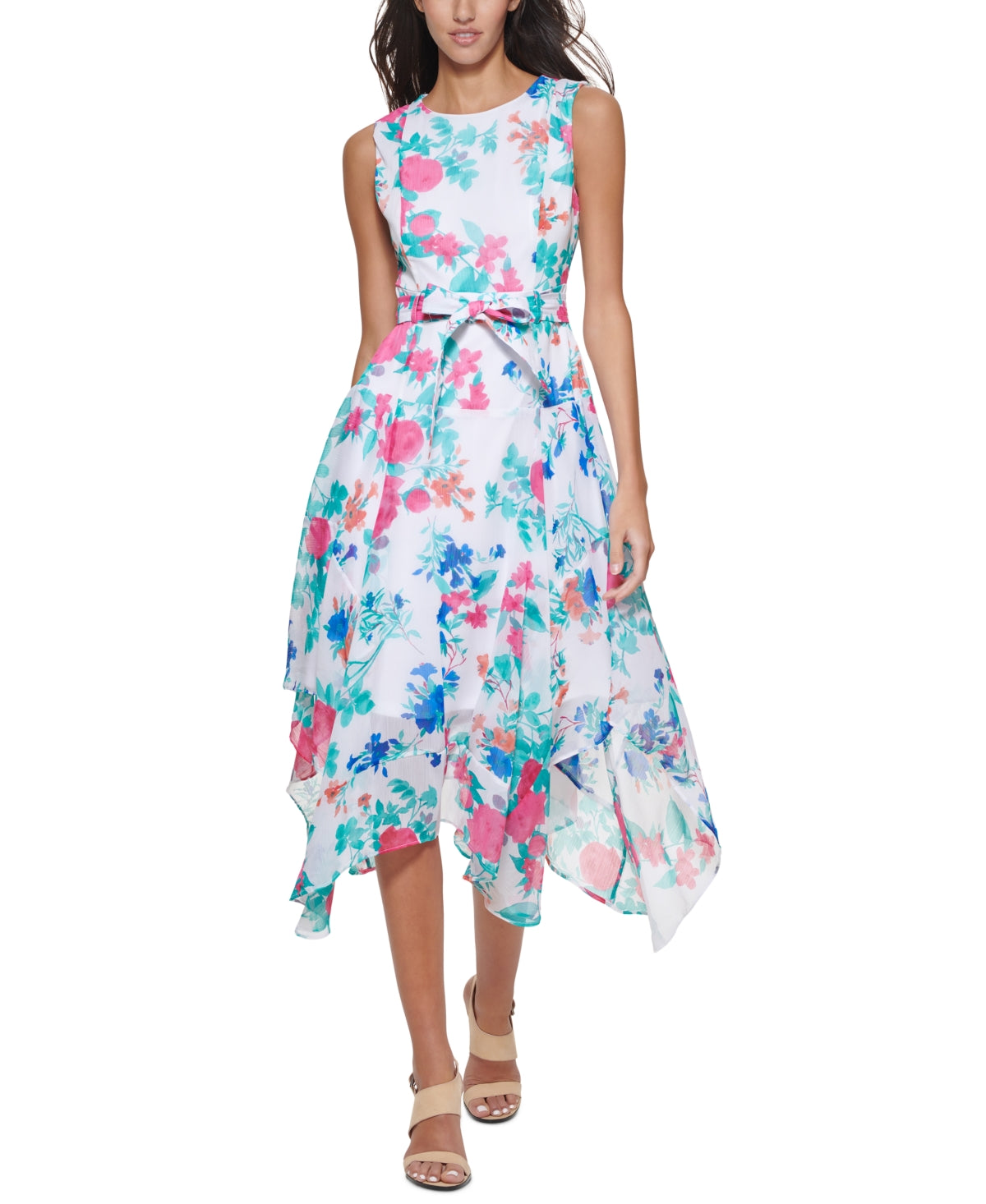 Calvin Klein Women's Floral High Low Dress Pink Size 12Petite
