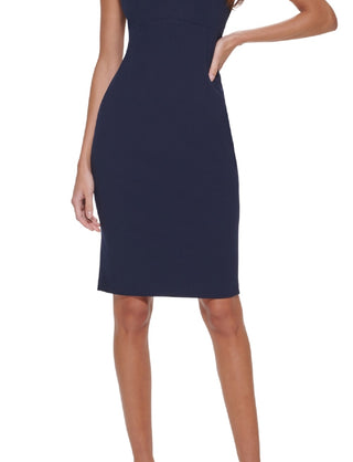 Calvin Klein Women's Cap Sleeve Split Neck Sheath Dress Blue Size 2