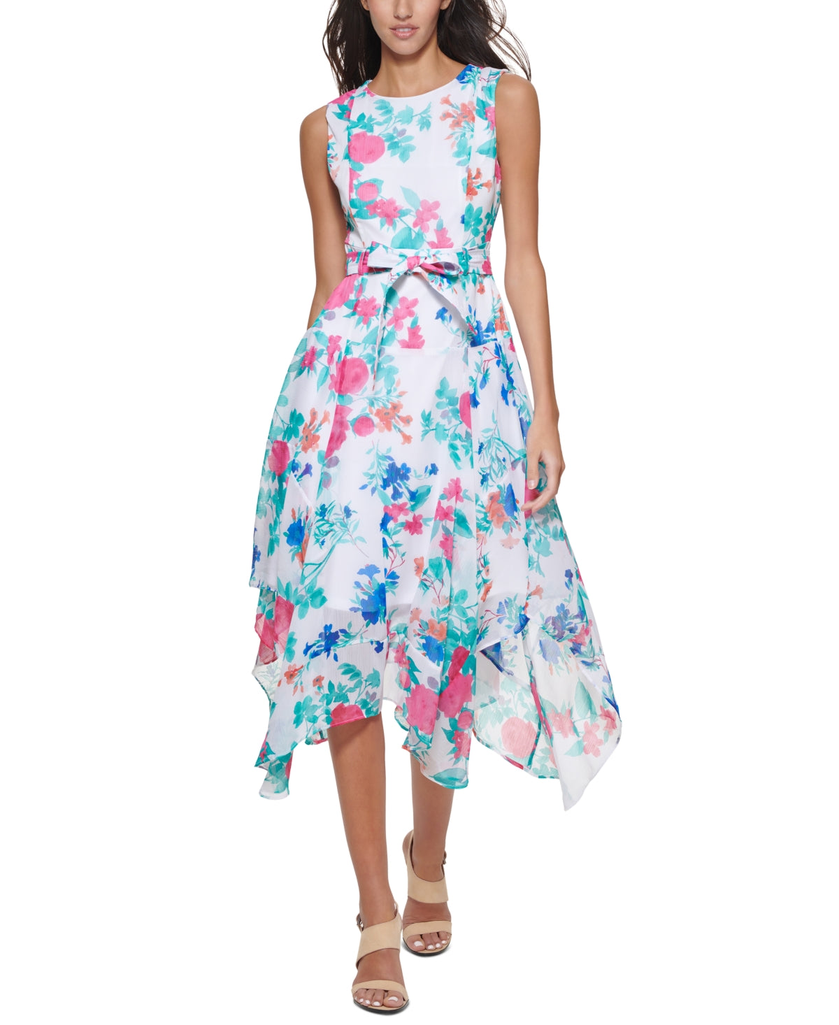 Calvin Klein Women's Floral Print Midi Dress Pink Size 4