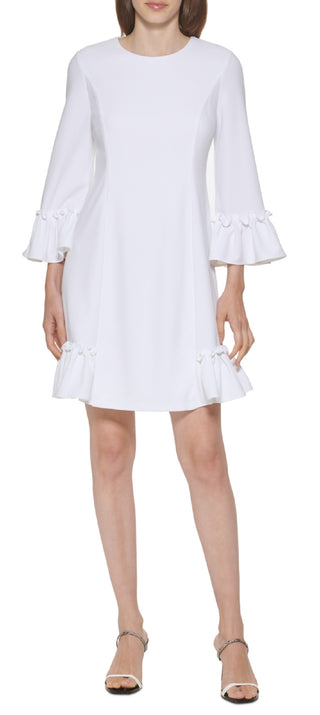 Calvin Klein Women's Ruffled A Line Dress White Size 12