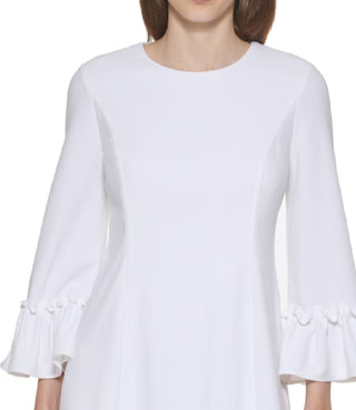 Calvin Klein Women's Ruffled A Line Dress White Size 12