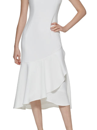 Calvin Klein Women's High Low Midi Dress White Size 4
