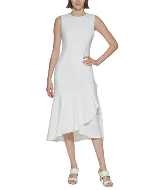 Calvin Klein Women's High Low Midi Dress White Size 4