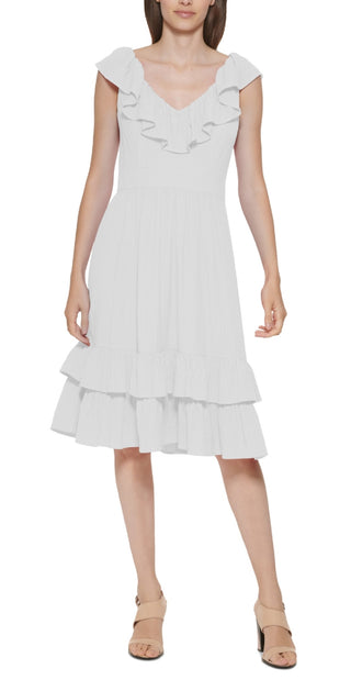 Calvin Klein Women's Ruffled A Line Dress White Size 4