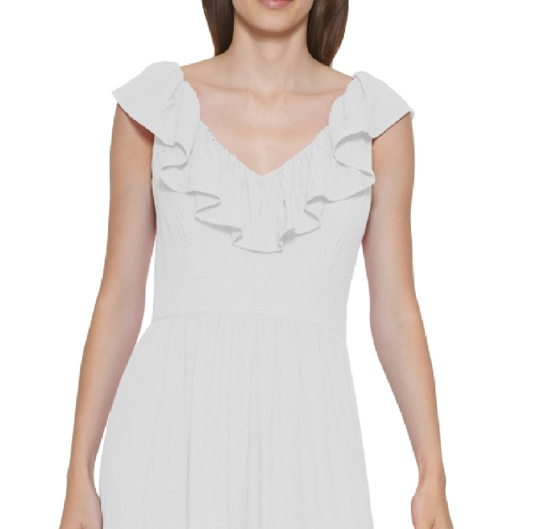 Calvin Klein Women's Ruffled A Line Dress White Size 4