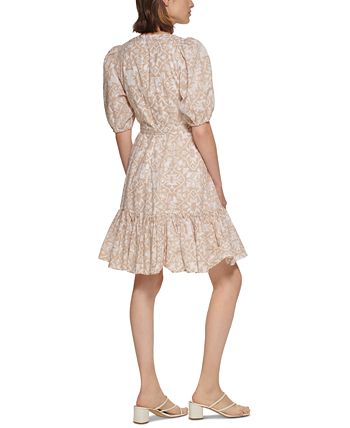 Calvin Klein Women's Puff Sleeve Belted Dress Brown Size 12