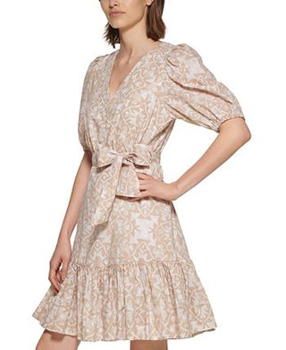 Calvin Klein Women's Puff Sleeve Belted Dress Brown Size 12
