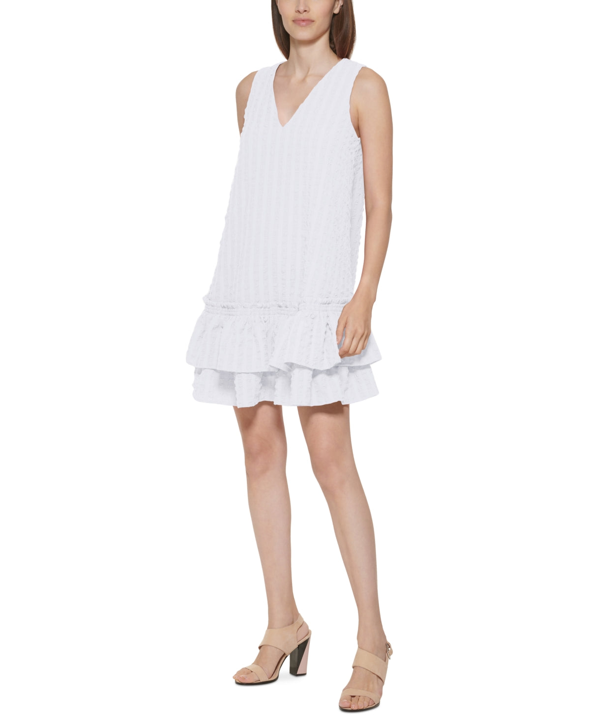 Calvin Klein Women's Textured Ruffled Hem Dress White Size 14