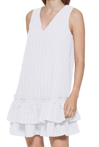 Calvin Klein Women's Textured Ruffled Hem Dress White Size 6