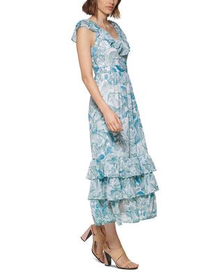 Calvin Klein Women's Ruffled Tiered Maxi Dress Green Size 12