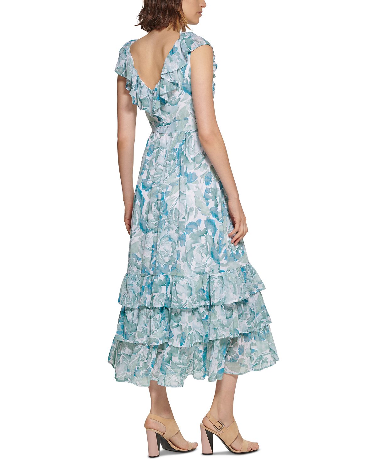 Calvin Klein Women's Ruffled Tiered Maxi Dress Green Size 8