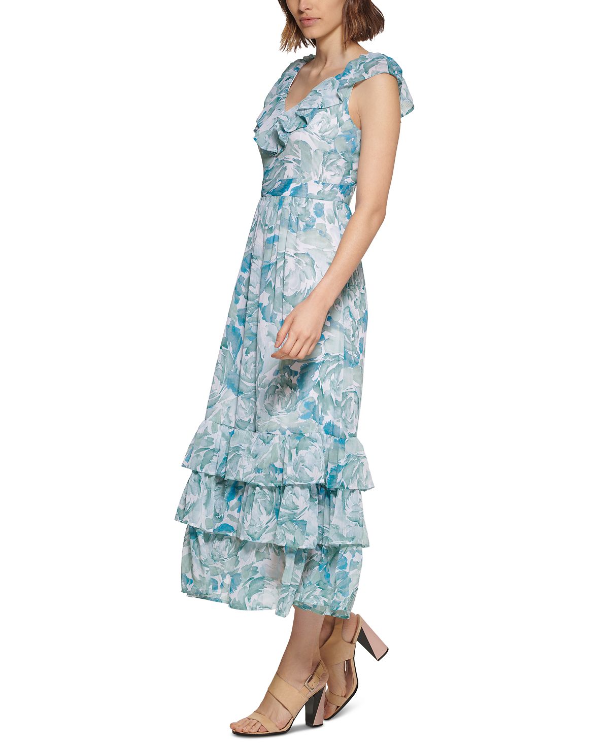 Calvin Klein Women's Ruffled Tiered Maxi Dress Green Size 8