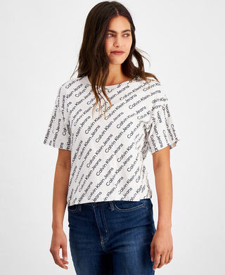 Calvin Klein Women's Logo Boyfriend T-Shirt White Size Petite Medium