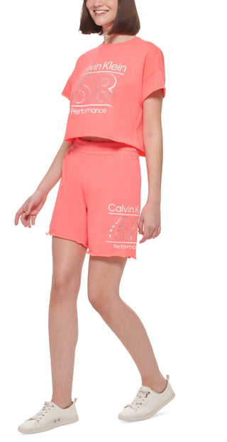 Calvin Klein Women's Cropped Logo T Shirt Orange Size Medium