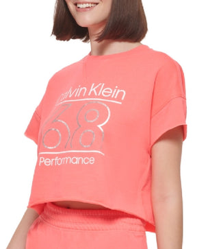 Calvin Klein Women's Cropped Logo T Shirt Orange Size Medium