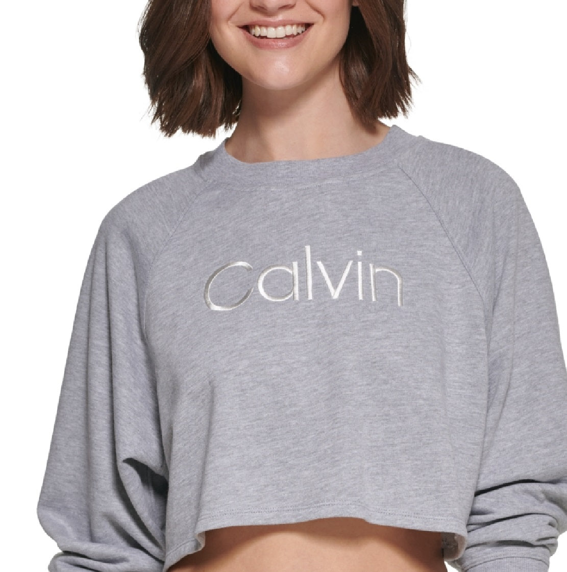Calvin Klein Women's Embroidered Logo Cropped Sweatshirt Gray Size Small