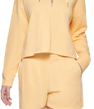 Calvin Klein Women's Half Zip Hoodie Yellow Size Small