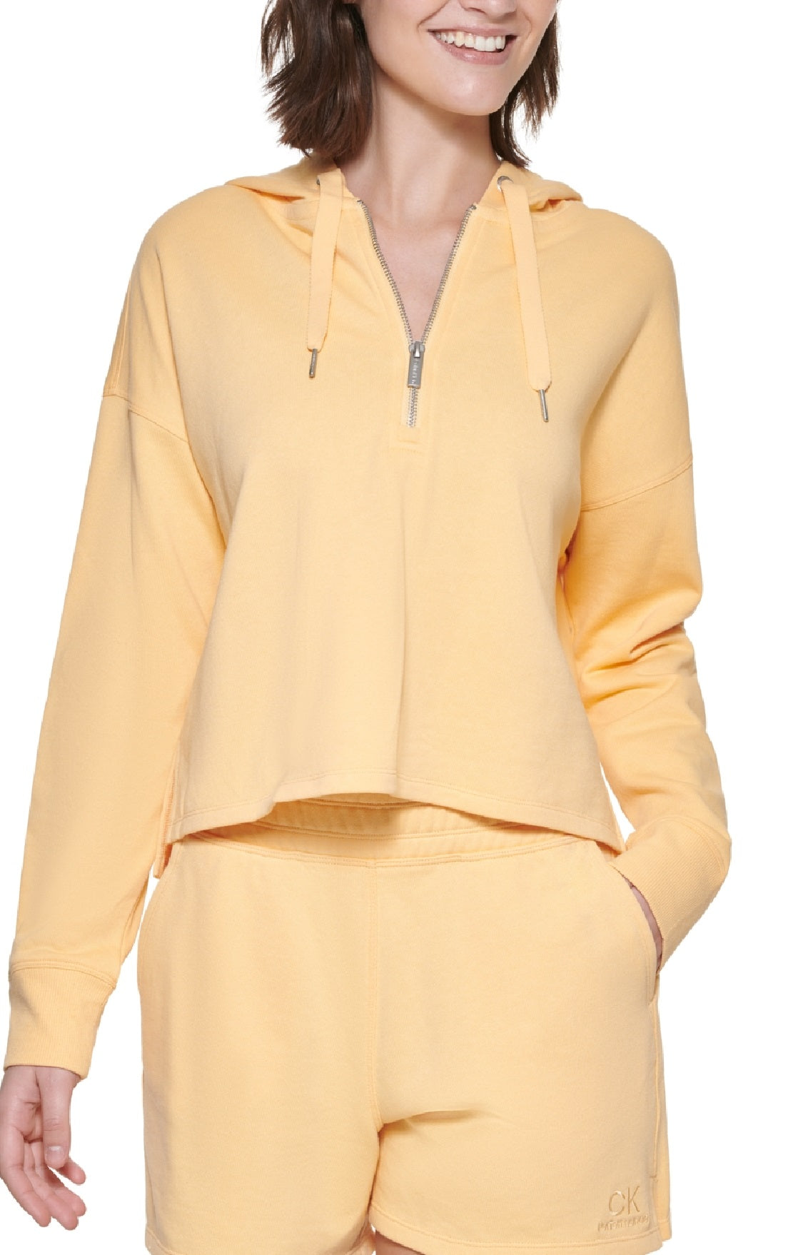 Calvin Klein Women's Half Zip Hoodie Yellow Size X-Small