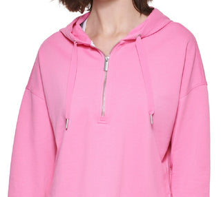 Calvin Klein Women's Half Zip Hoodie Pink Size X-Small
