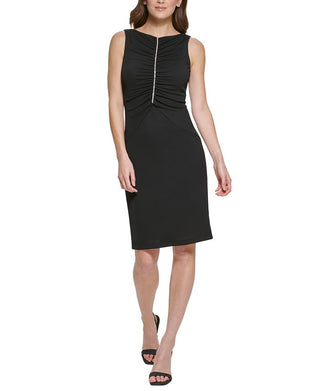 Calvin Klein Women's Ruched Rhinestone Embellished Dress Black Size 4