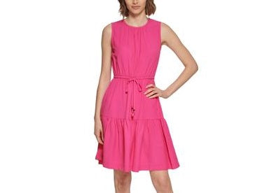 Calvin Klein Women's Tiered Fit & Flare Dress Pink Size 8