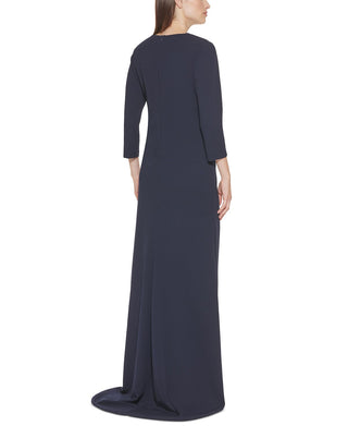 Calvin Klein Women's Embellished Faux Wrap Gown Blue Size 4