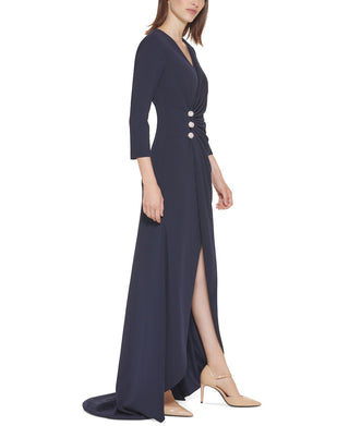 Calvin Klein Women's Embellished Faux Wrap Gown Blue Size 4