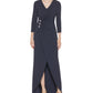Calvin Klein Women's Embellished Faux Wrap Gown Blue Size 4