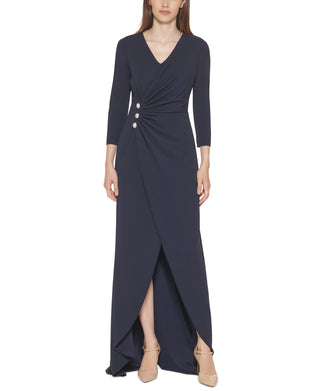 Calvin Klein Women's Embellished Faux Wrap Gown Blue Size 4
