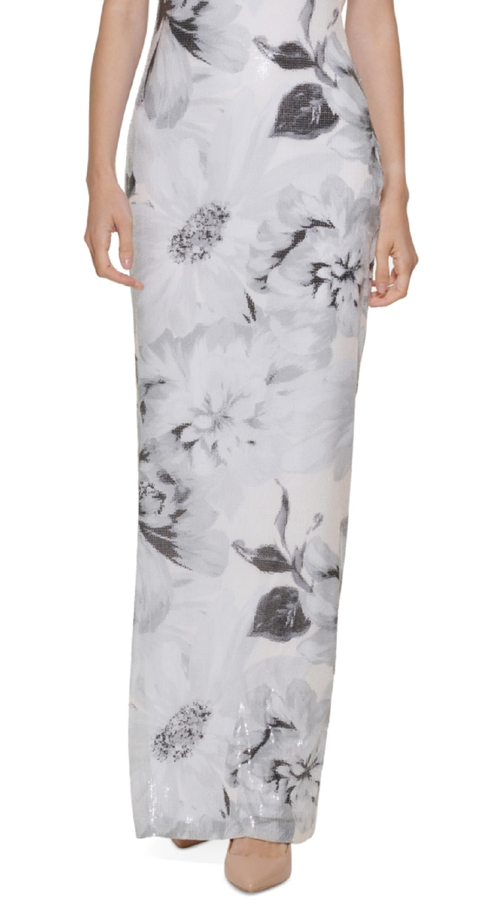 Calvin Klein Women's Embellished One Shoulder Gown Gray Size 4