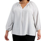 Calvin Klein Women's Striped Textured V Neck Top White Size 2X