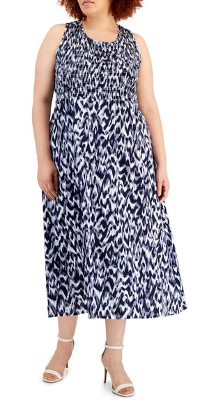 Calvin Klein Women's Smocked Maxi Dress Blue Size 2X