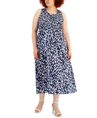 Calvin Klein Women's Smocked Maxi Dress Blue Size 1X