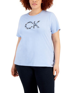 Calvin Klein Women's Printed Logo Tee Blue Size 1X