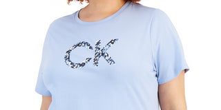 Calvin Klein Women's Printed Logo Tee Blue Size 1X